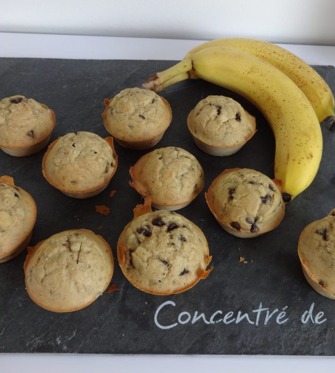 Muffins banane et pépites de chocolat ( sans sucre, sans matière grasse )